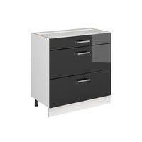 SPODNÍ SKŘÍŇKA KUCHYŇSKÉ LINKY R-Line, Antracitový vysoký lesk/Bílá, 80 cm se 3 zásuvkami bez pracovní desky - bílá/antracitová, kompozitní dřevo (80/81.6/46cm) - Vicco