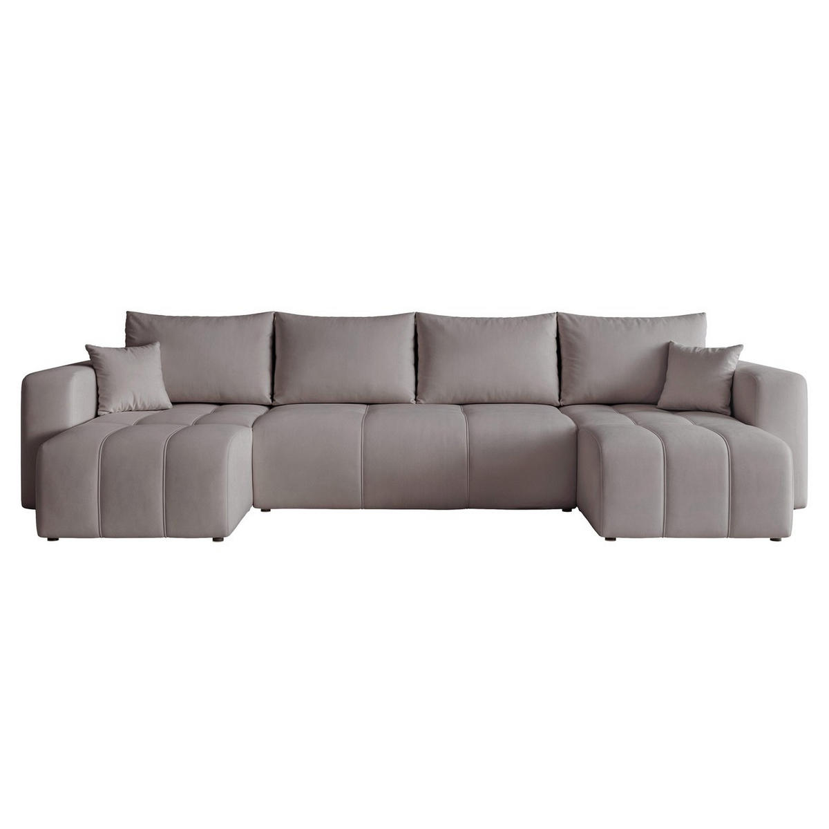 WOHNLANDSCHAFT U-Form Velours mit Bettkasten und Schlaffunktion - Dunkelgrau, Holzwerkstoff/Textil (318/79/145cm) - Idohome