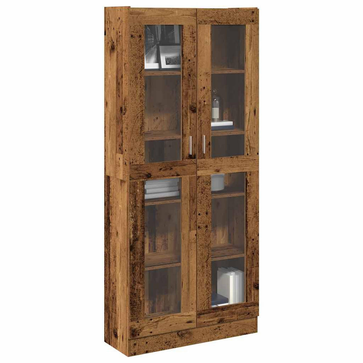 VITRINE mit Glas Türen, 4 Ablagen 82,5/30,5/185 cm aus Holzwerkstoff Altholz-Optik Dekor - Graubraun, Holz (82.5/185/30.5cm) - vidaXL