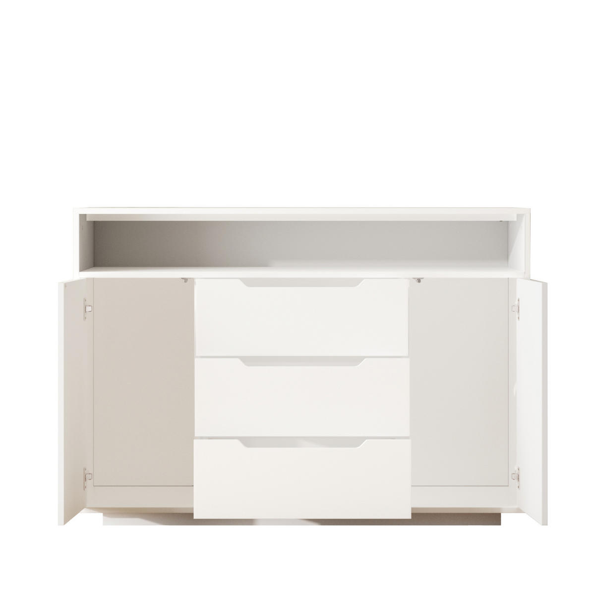 SIDEBOARD 120/40/85 cm weiß aus Holzwerkstoff mit offenem Regal, 3 Schubladen und LED - Weiß, Holzwerkstoff (120/85/40cm) - OKWISH