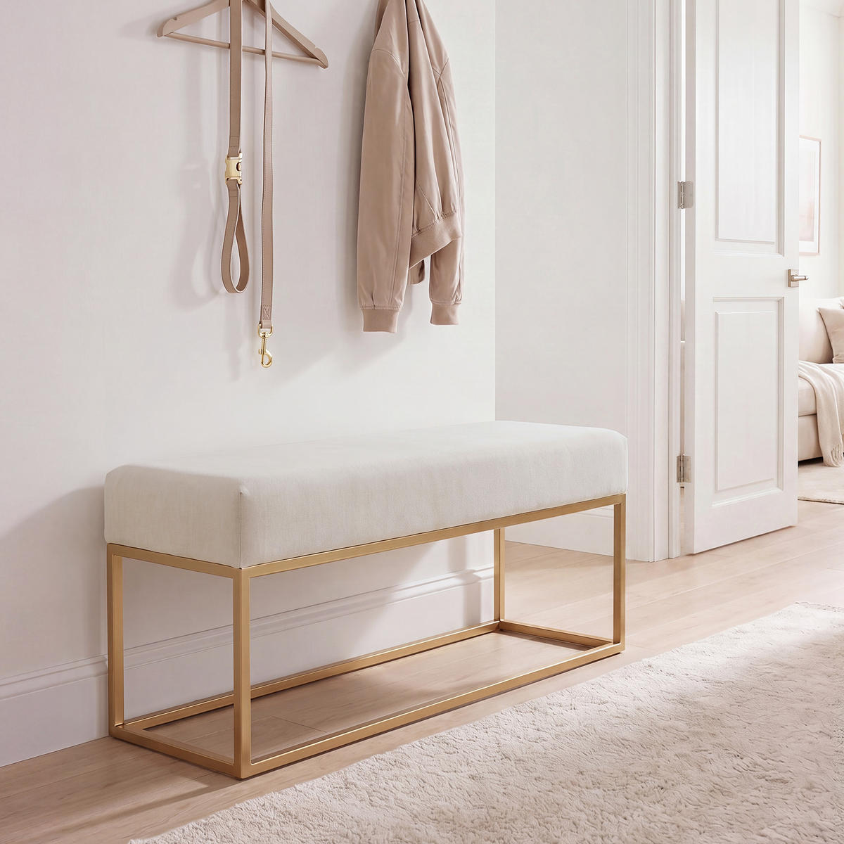 POLSTERBANK STELLA 90 cm Metallgestell, Gold / Beige - Beige/Goldfarben, Textil/Metall (90/44/30cm) - Idohome