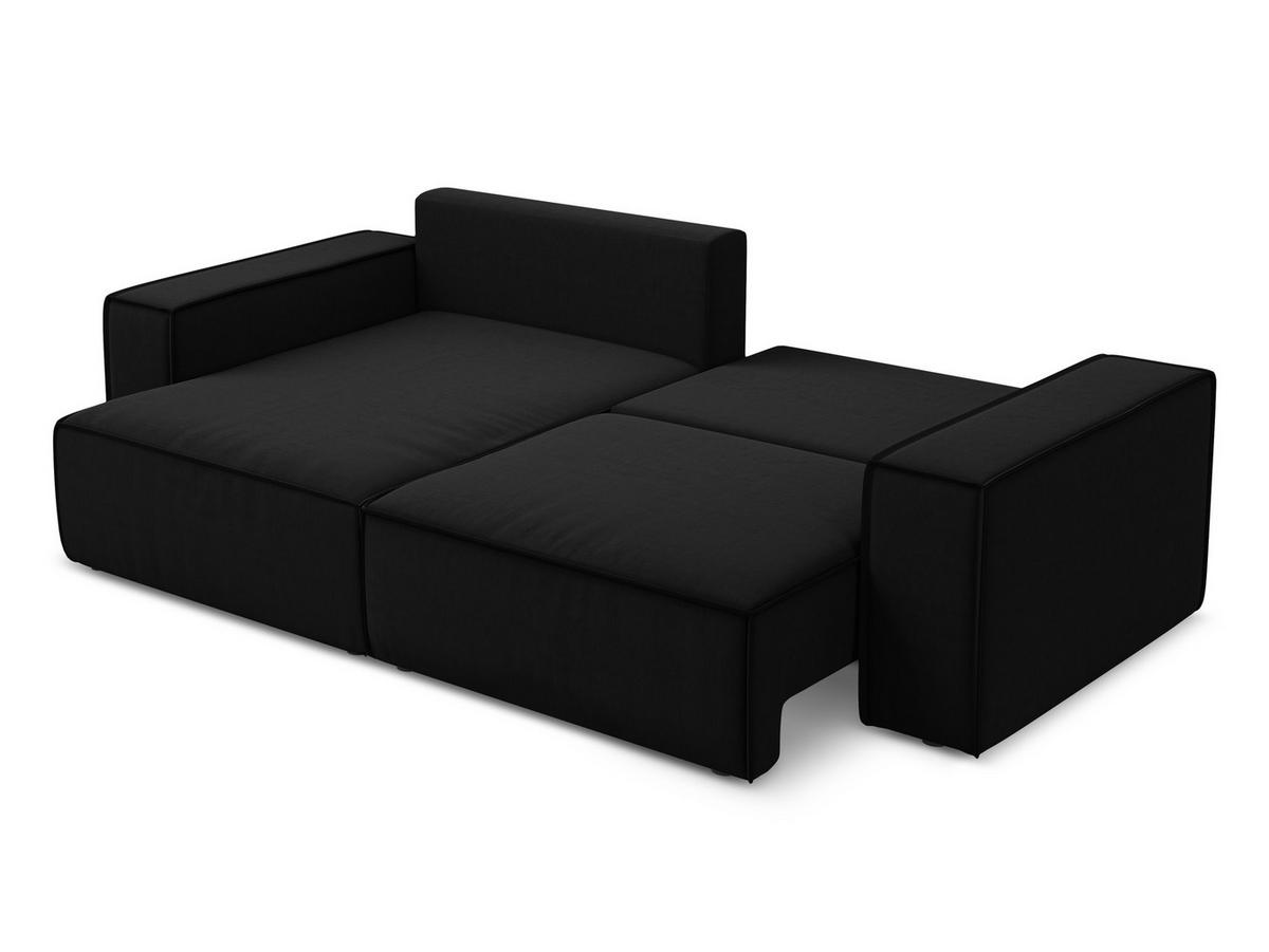 ECKSOFA mit Schlaffunktion Samt Stoff Schwarz - Schwarz, Kunststoff/Textil (148/257cm) - Makamii