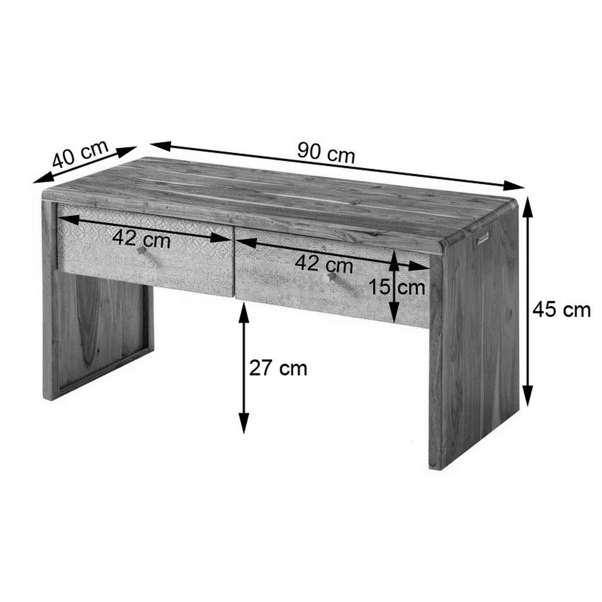 GARDEROBENBANK - Akazie massiv, Ecru / Akazie - Akaziefarben, Holz/Metall (90/45/40cm) - home24