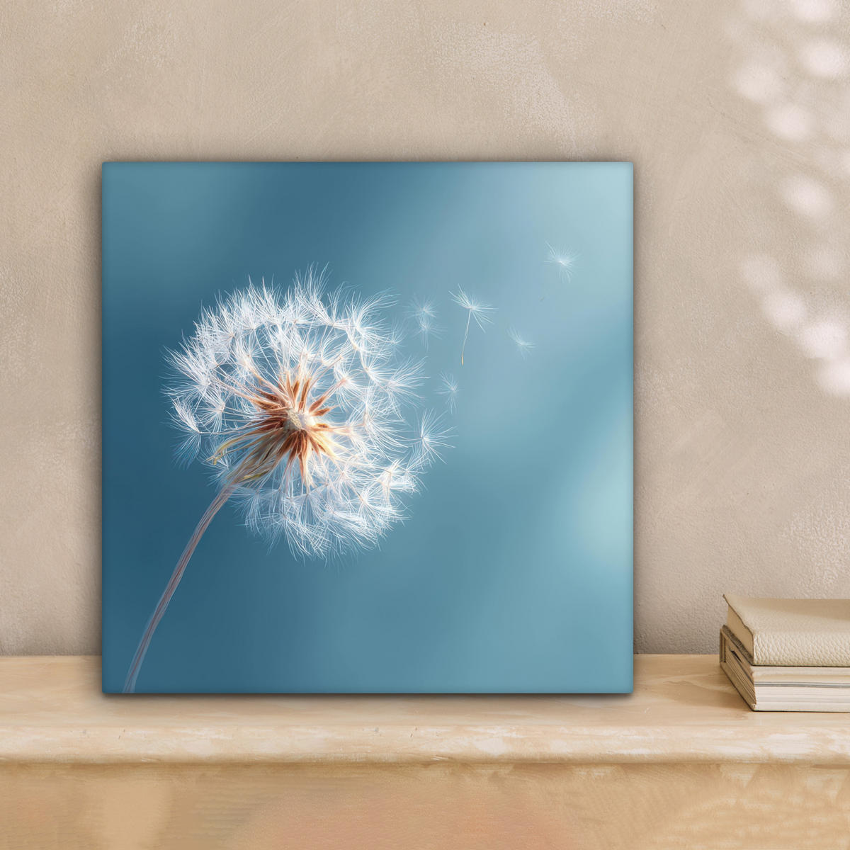 LEINWANDBILD Löwenzahn - Wind - Blau Deko Wohnzimmer 20x20 cm - Blaugrau, Textil (20/20cm) - MuchoWow