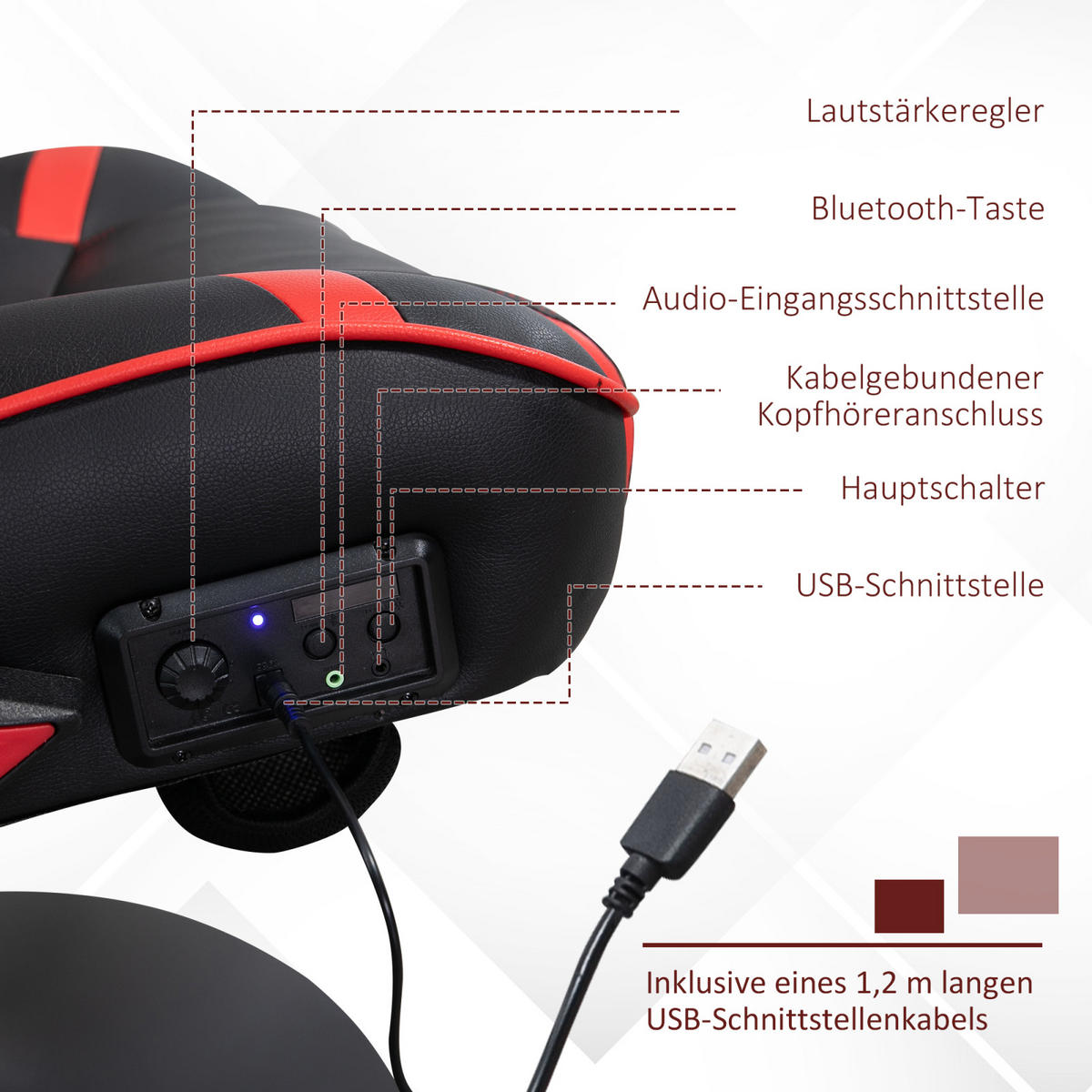 GAMING Stuhl mit runder Bodenplatte, drehbar & neigbar, ergonomischer Sessel, Schwarz-Rot - Rot, Leder (69/112/73cm) - BRILVERDE