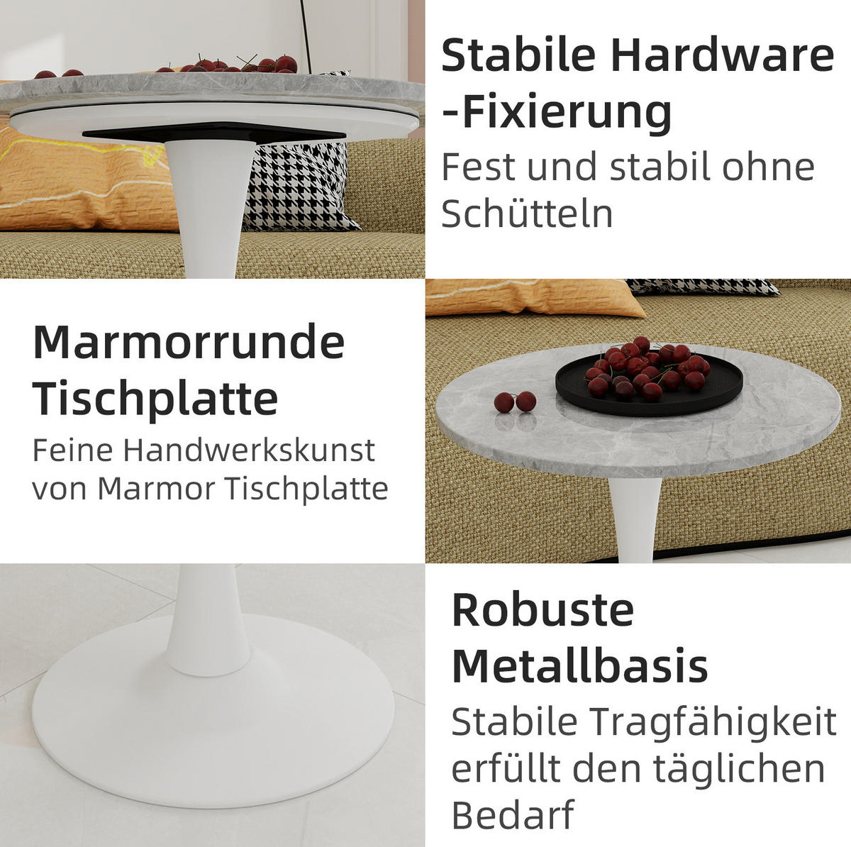 COUCHTISCH 70/70/72 cm in Grau/Weiß aus Kunstmarmor im modernen Design - Grau, Stein (70/70/72cm) - OKMYHOME