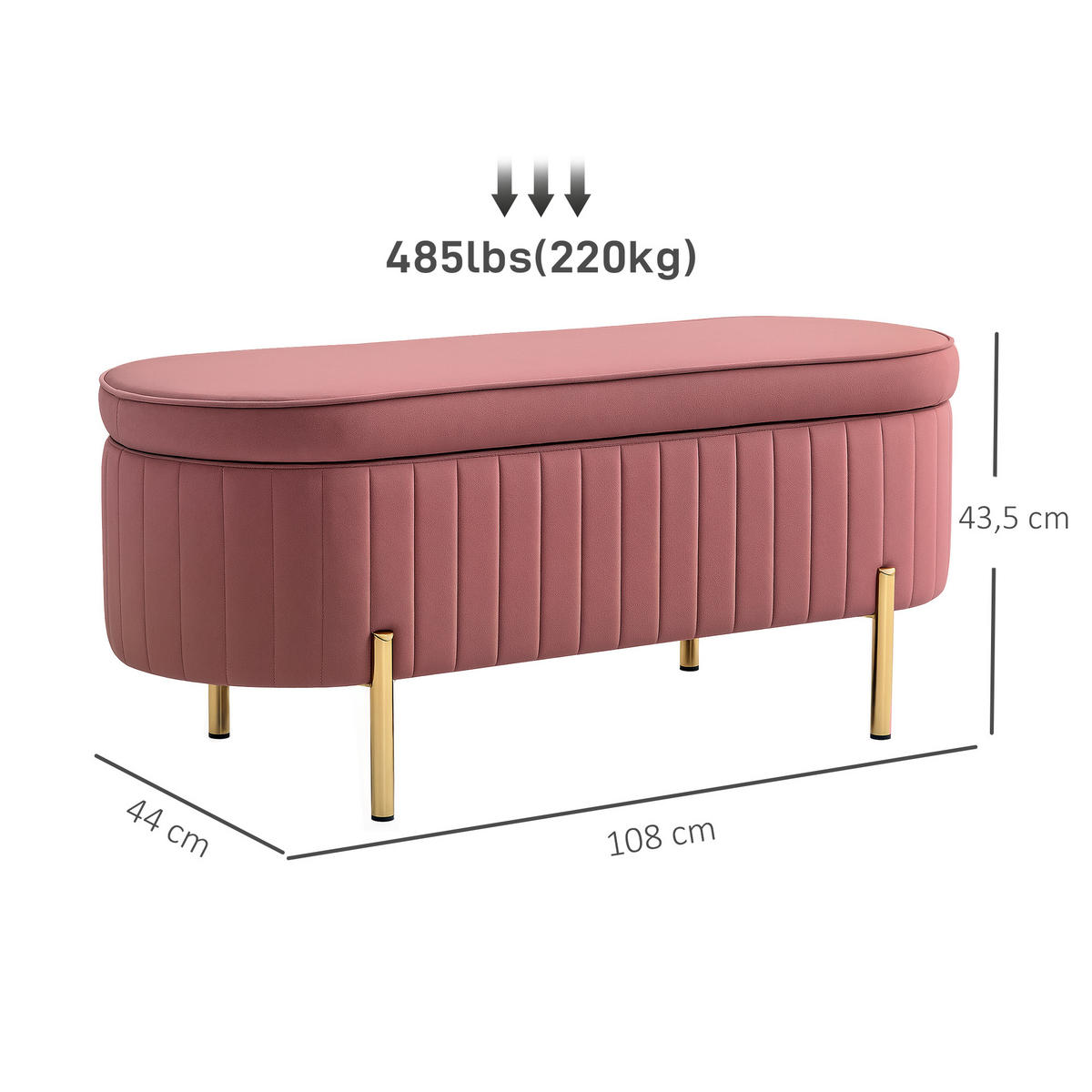 TRUHENBANK DE-16403 mit Samtbezug und Metallbeinen Rosa - Pink, Textil (108/43.5/44cm) - ComfortXL