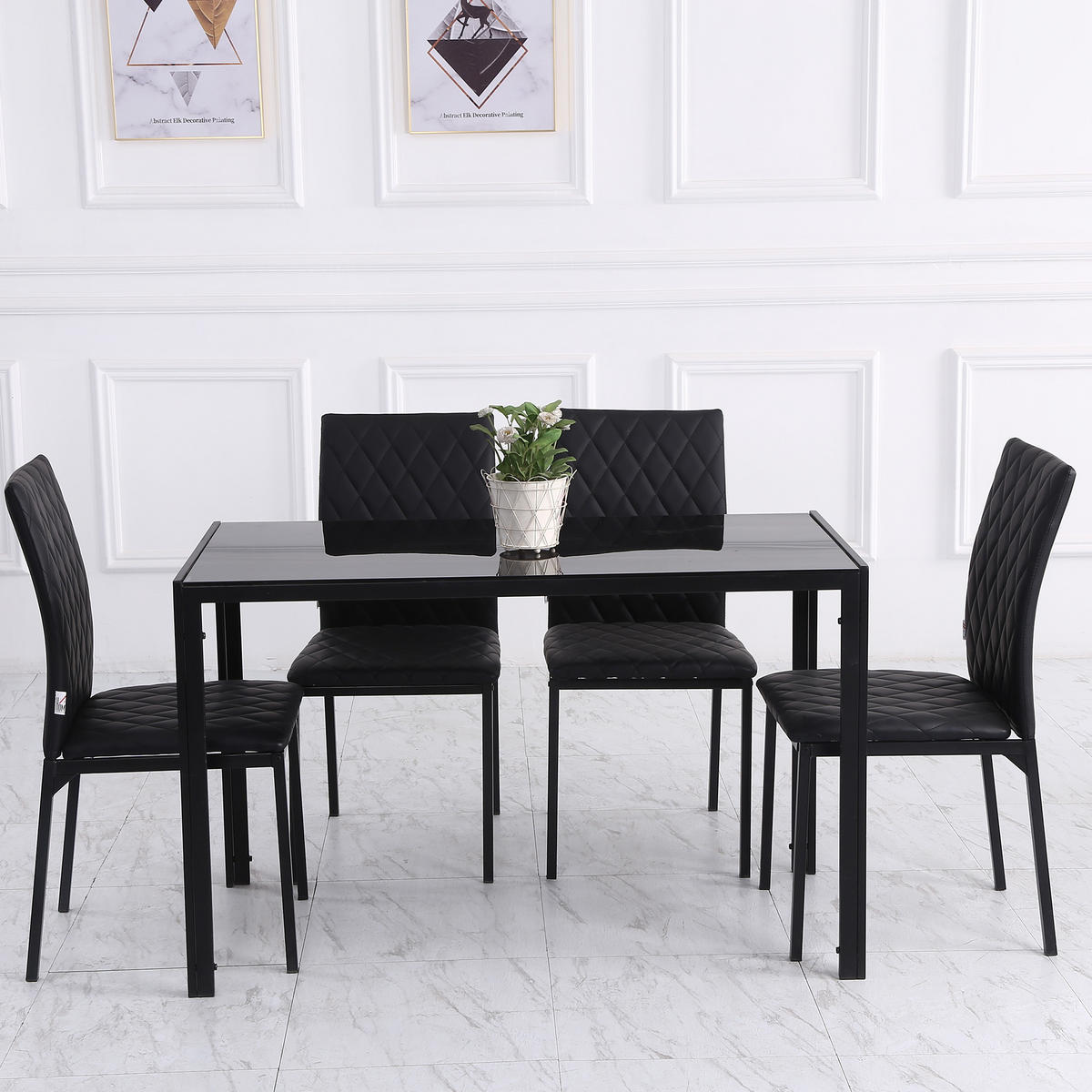ESSZIMMERSTÜHLE 4er-Set Schwarz 41.0/50.0/91.0 cm - Schwarz, Leder (50/91/41cm)