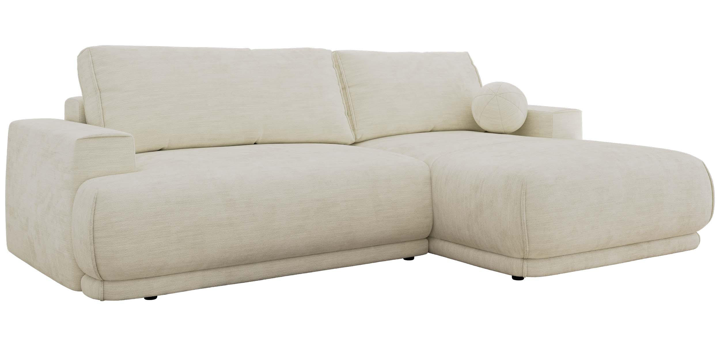 ECKSCHLAFSOFA RINA L Creme Schenille glatt - rechts - Creme/Schwarz, Kunststoff/Textil (170/267cm) - MKS