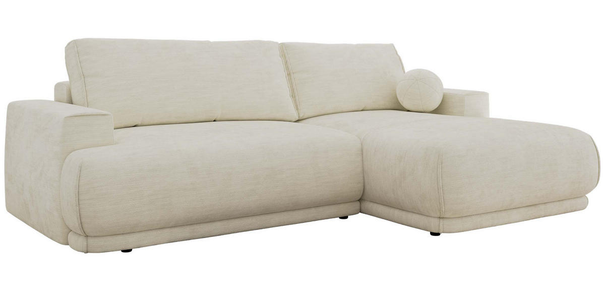 ECKSCHLAFSOFA RINA L Creme Schenille glatt - rechts - Creme/Schwarz, Kunststoff/Textil (170/267cm) - MKS