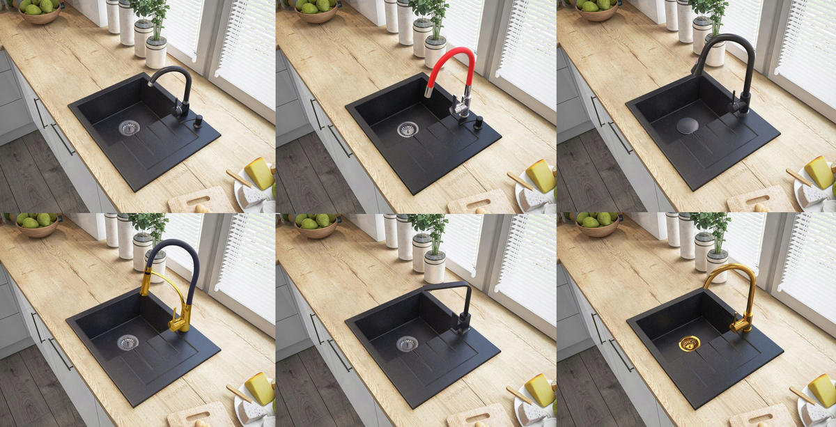 GRANITSPÜLE Milano mit Siphon - Schwarz, Kunststoff/Stein (57/46/16cm) - Granitan