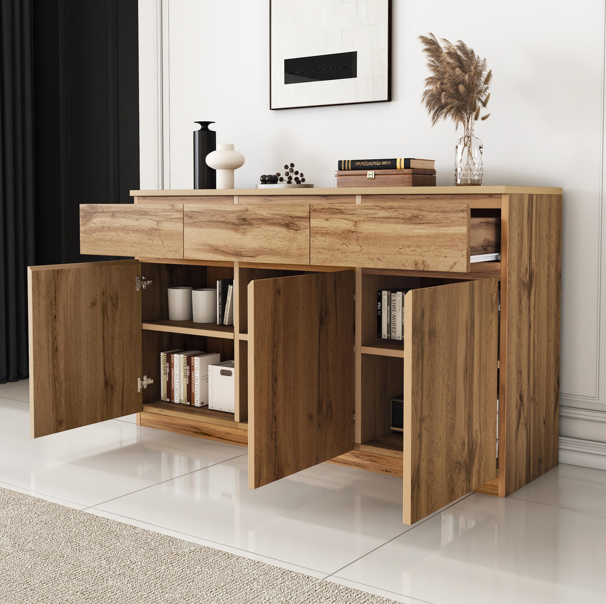 SIDEBOARD 135/40/81 cm aus Spanplatte mit 3 Türen und 3 Schubladen Holzfarben - Naturfarben, Holzwerkstoff (135/81/40cm) - Modenvie