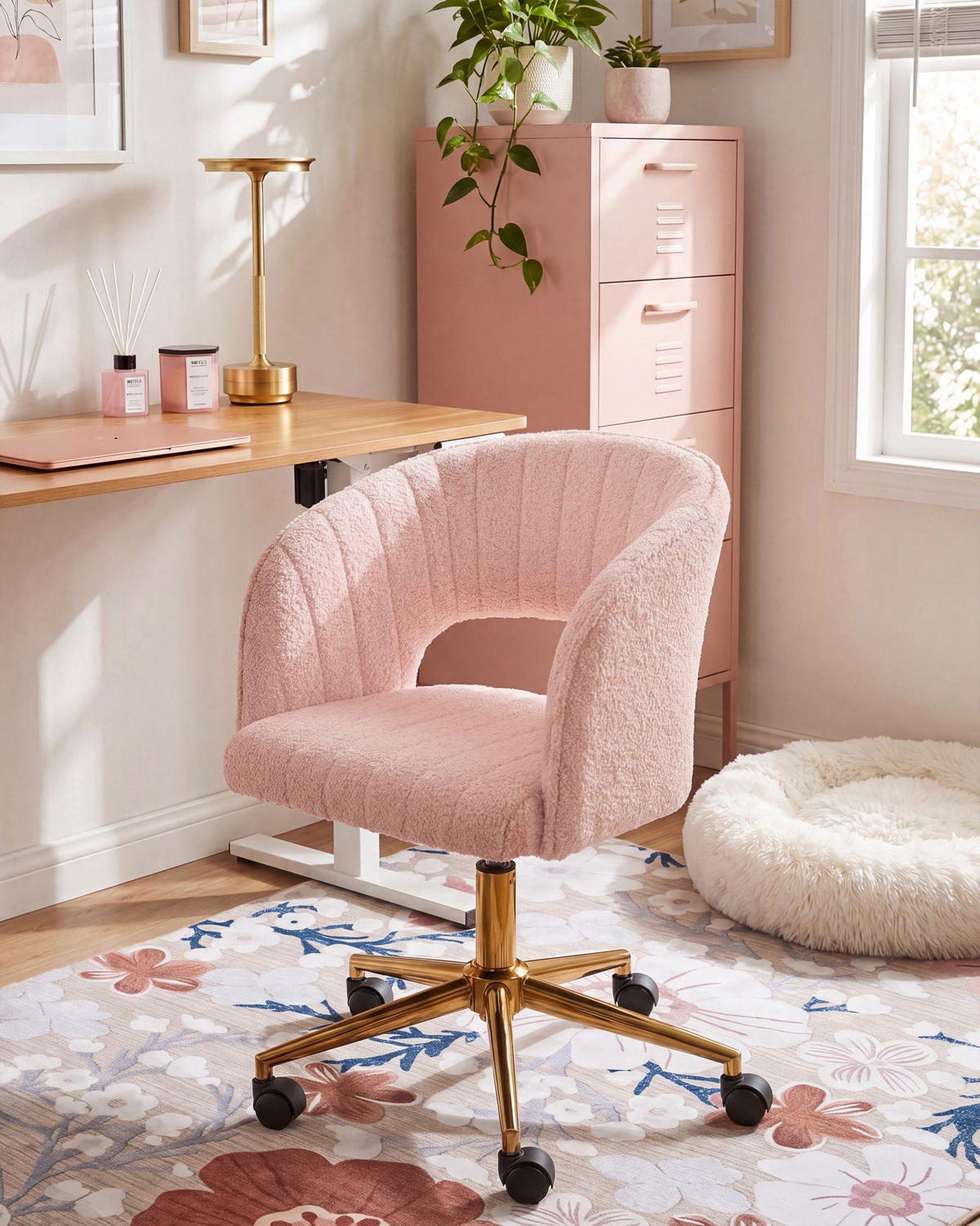 SCHREIBTISCHSTUHL Bouclé Pastellrosa Katonah - Pink, Textil (57/78/57cm) - Beliani