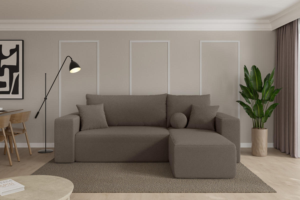 ROHOVÁ SEDAČKA s funkcí spaní, otoman vpravo SENO-L 249x139x85 hnědá bouclé - černá/hnědá, kompozitní dřevo/textil (249/139cm) - ALTDECOR