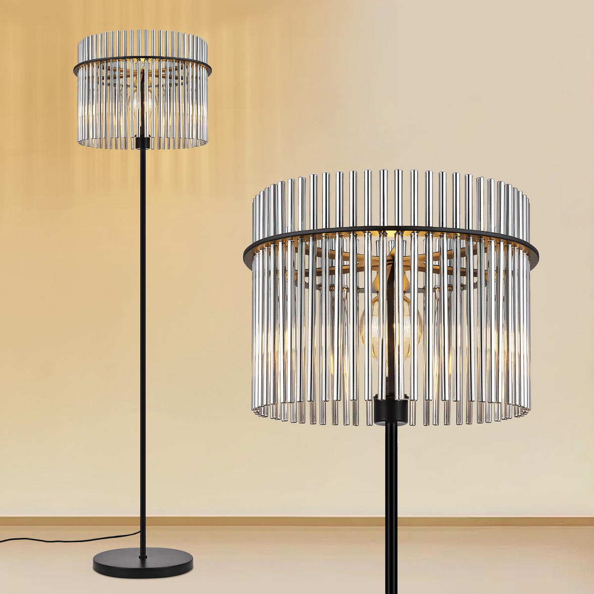 STEHLAMPE Lumistad 38/30/154 cm - Schwarz, Glas/Metall (38/30/154cm) - ZMH