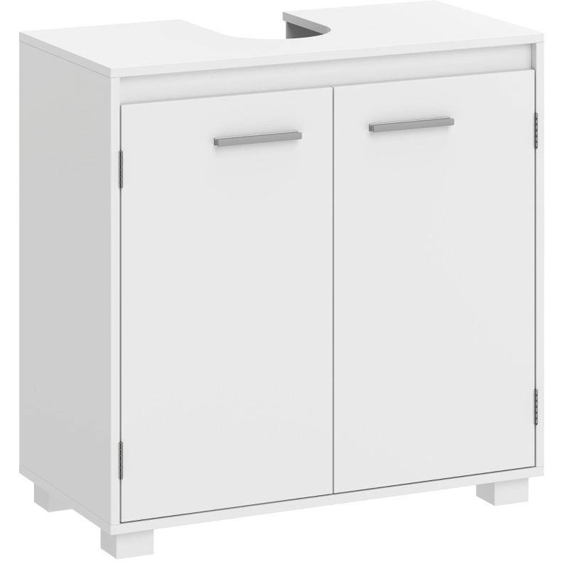 WASCHBECKENUNTERSCHRANK aus Holz/MDF 60x30x60 cm Weiß mit U-förmigem Ausschnitt, verstellbarem Regal & Kippsicherung - Weiß, Holz (60/60/30cm) - Modfu