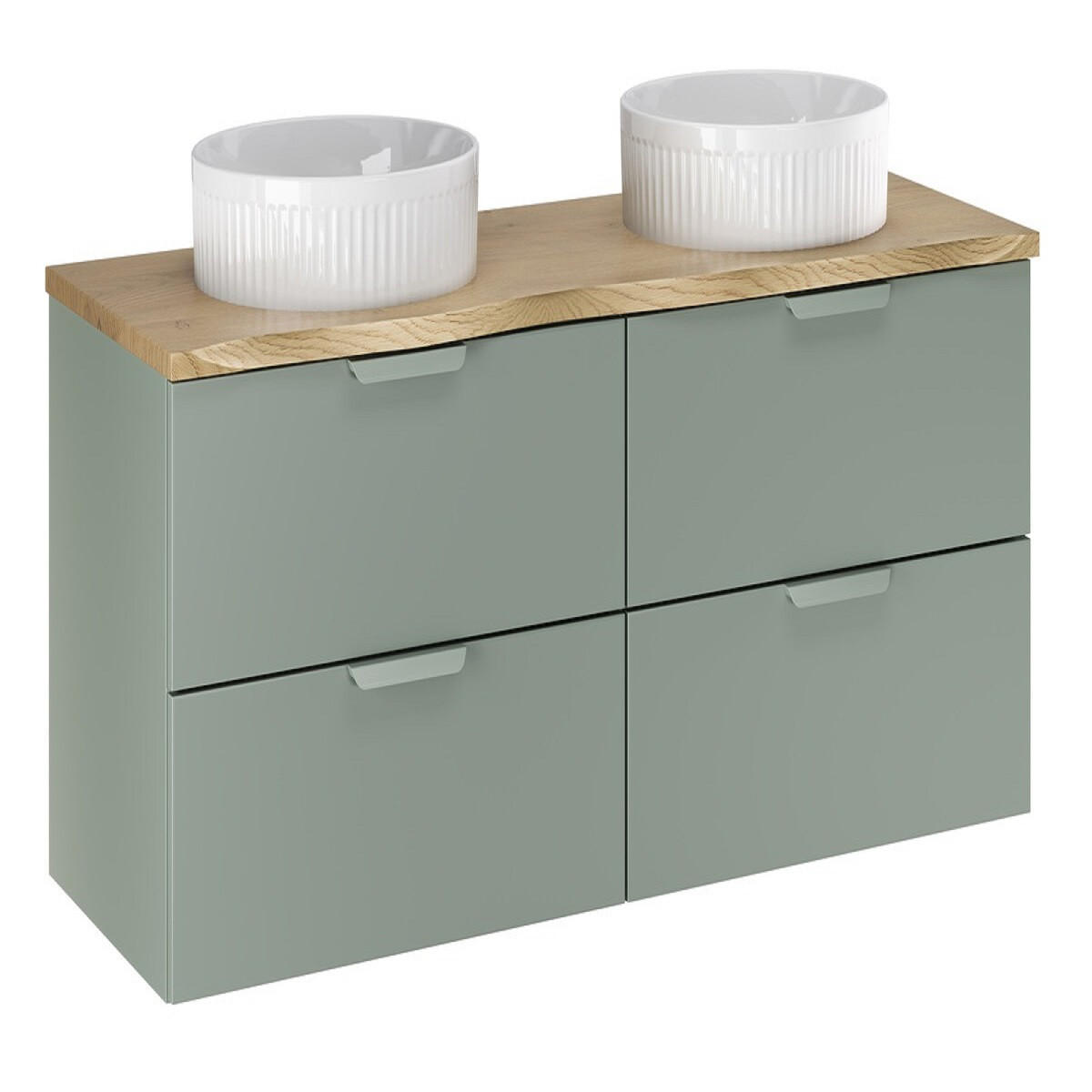 WASCHTISCHKOMBI 120 cm 5 Teile - Aster Green A BM410 in Grün Matt / Cremona-Eiche - Eichefarben/Weiß Hochglanz, Holz/Keramik (120/52.2/46cm)