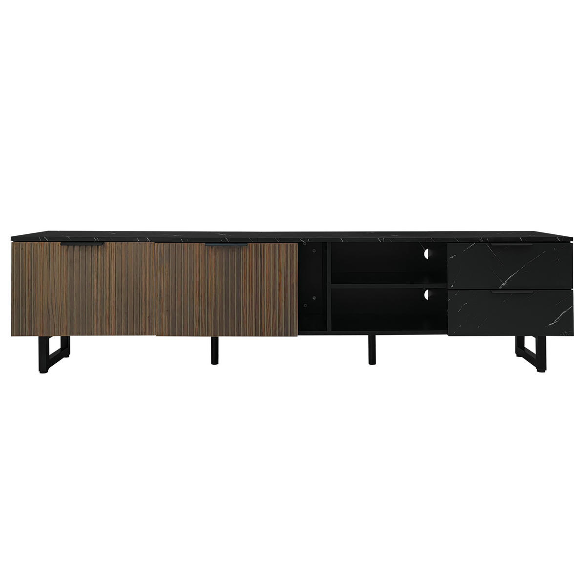 TV-SCHRANK aus MDF 200x38x50 cm Schwarz/Holzoptik mit LED-Beleuchtung, App-Steuerung und 15 cm Bodenfreiheit - Schwarz, Holzwerkstoff (200/50/38cm) - Modfu