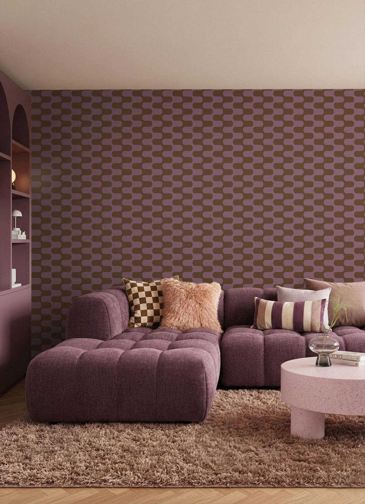 TAPETE Wellenlinien 50 x 900 cm - Lila, Papier (50/900cm) - ESTAhome