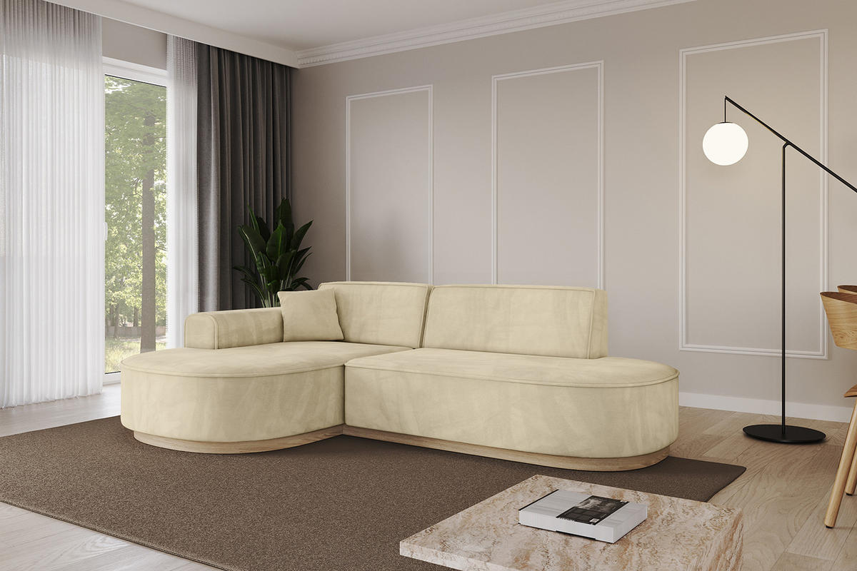 ECKSOFA Ottomane Links MARI-L1-v1 - 243x171x83 cm Beige Velours - Beige, Holzwerkstoff/Textil (243/171cm) - ALTDECOR