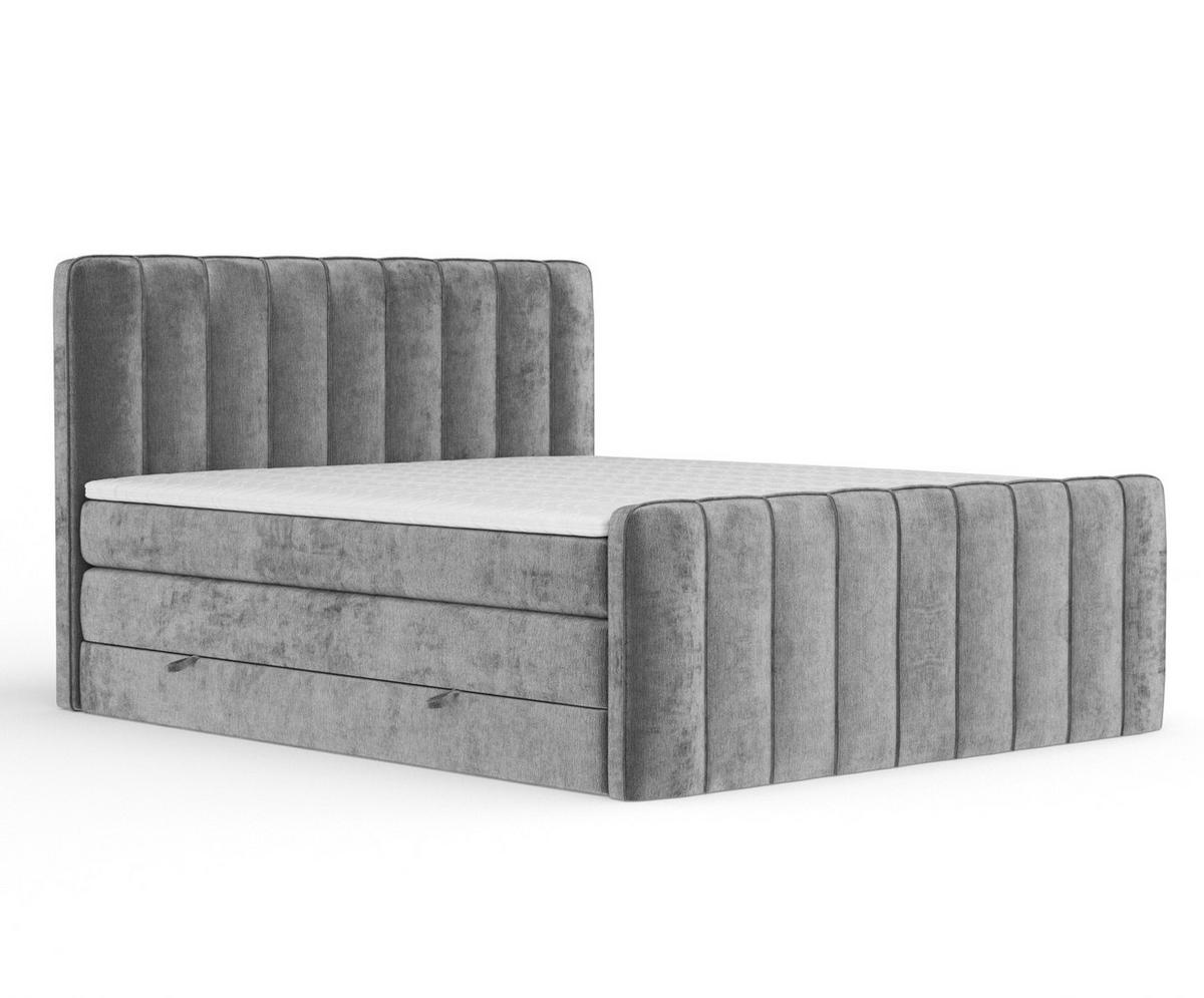 BOXSPRINGBETT Novara Grau 140/200 cm - Schwarz/Grau, Holz/Holzwerkstoff (140/200cm) - Maison de Reve
