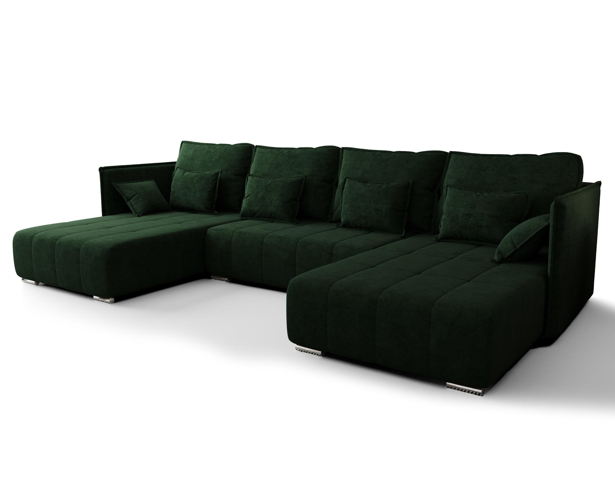 WOHNLANDSCHAFT Florinna Grün 345/182/87 cm mit Schlaffunktion - Chromfarben/Grün, Textil/Metall (345/87/182cm) - AX Living