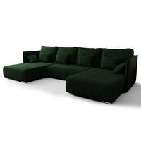 WOHNLANDSCHAFT Florinna Grün 345/182/87 cm mit Schlaffunktion - Chromfarben/Grün, Textil/Metall (345/87/182cm) - AX Living