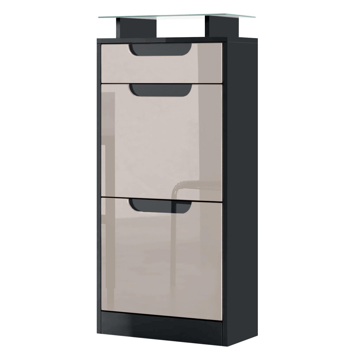 SCHUHSCHRANK Fiesta Sandgrau Hochglanz / Schwarz Hochglanz - Sandfarben, Holzwerkstoff (46/104/23cm) - Vladon