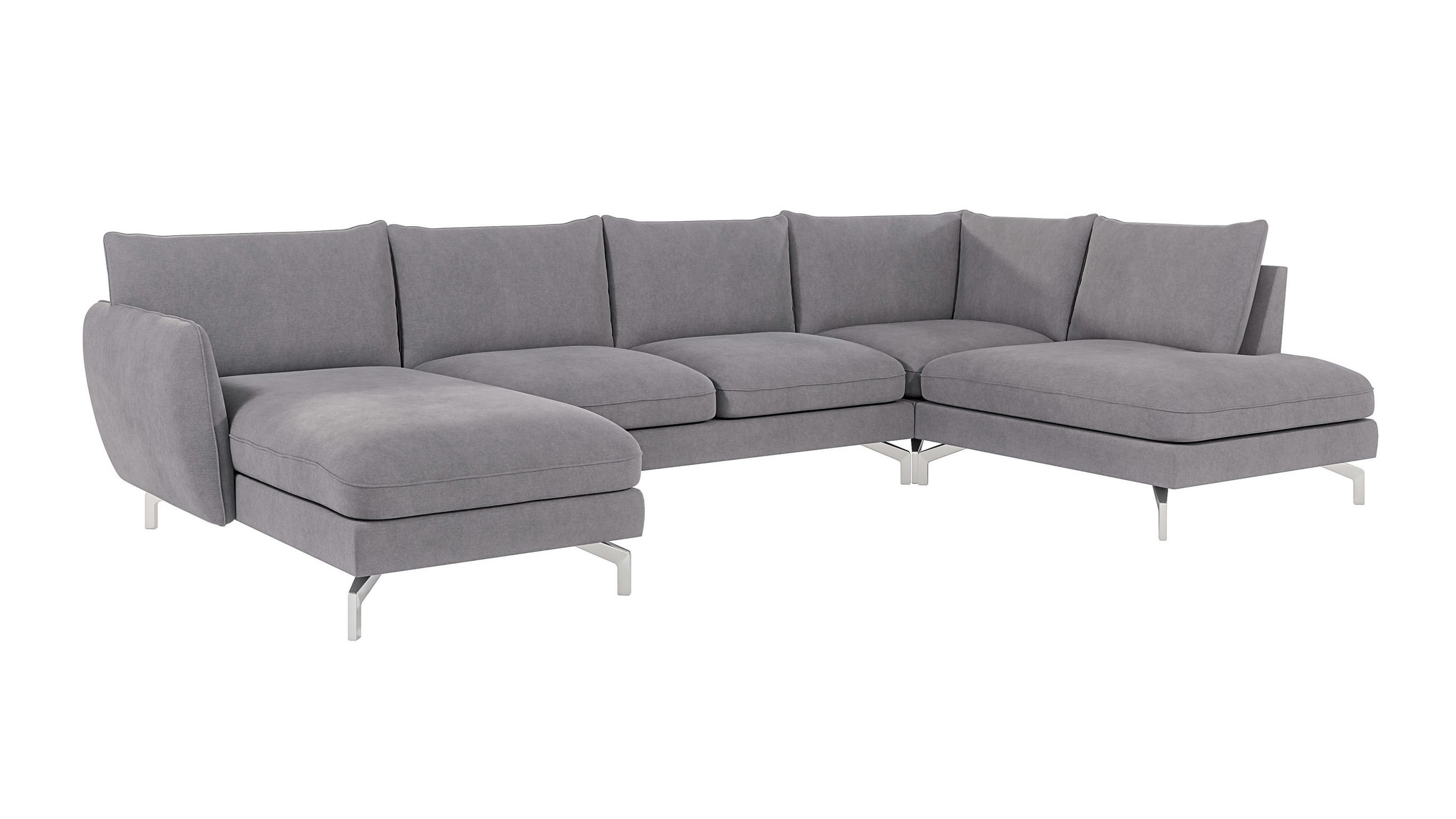 WOHNLANDSCHAFT Elou Grau Luxusmicrofaser - Chromfarben/Grau, Textil/Metall (336/87/200cm) - S-Style Möbel