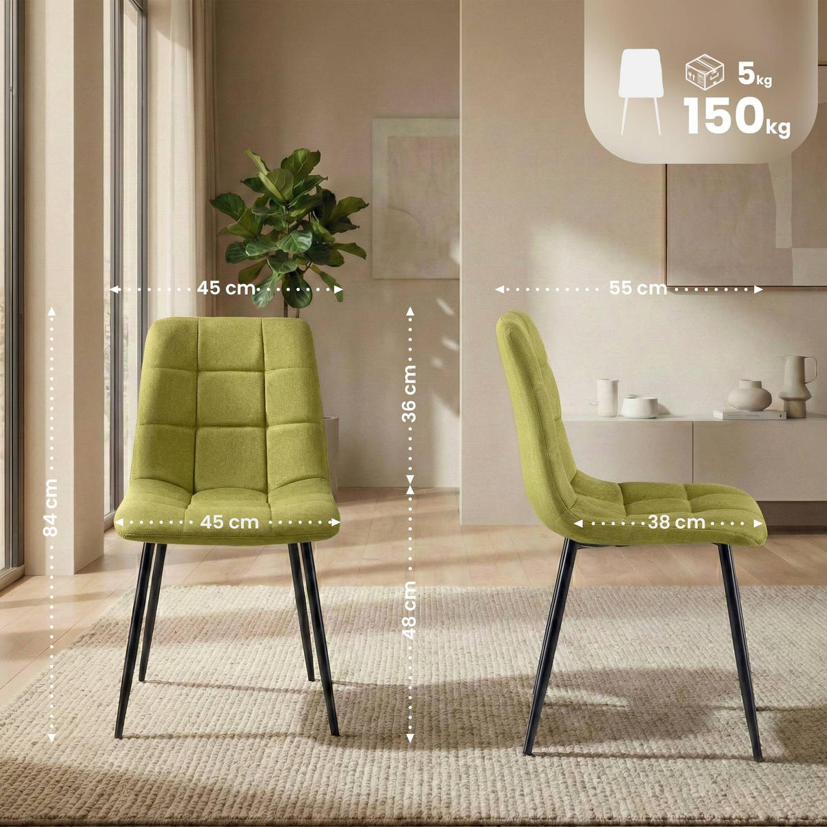 ESSZIMMERSTÜHLE Antibes 4er Set 84x45x55 cm grün - Grün, Textil (45/84/55cm) - furnicato