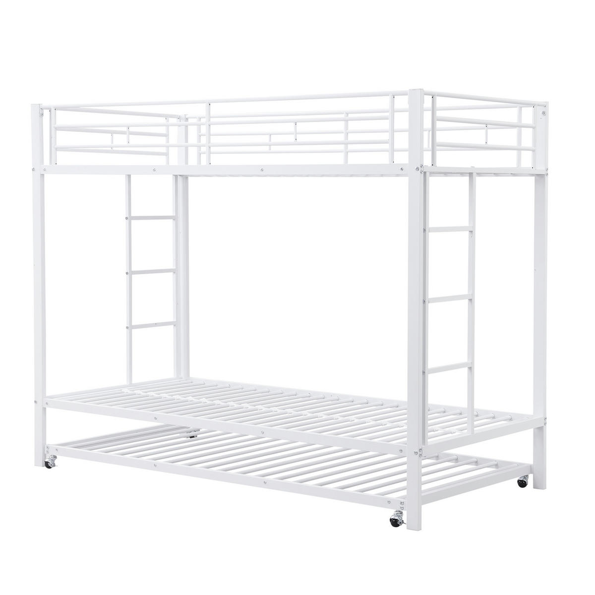 ETAGENBETT 90/200 cm aus Metall mit Ausziehbett und hohem Sicherheitsgeländer - Weiß, Metall (90/200cm) - Flora Grace