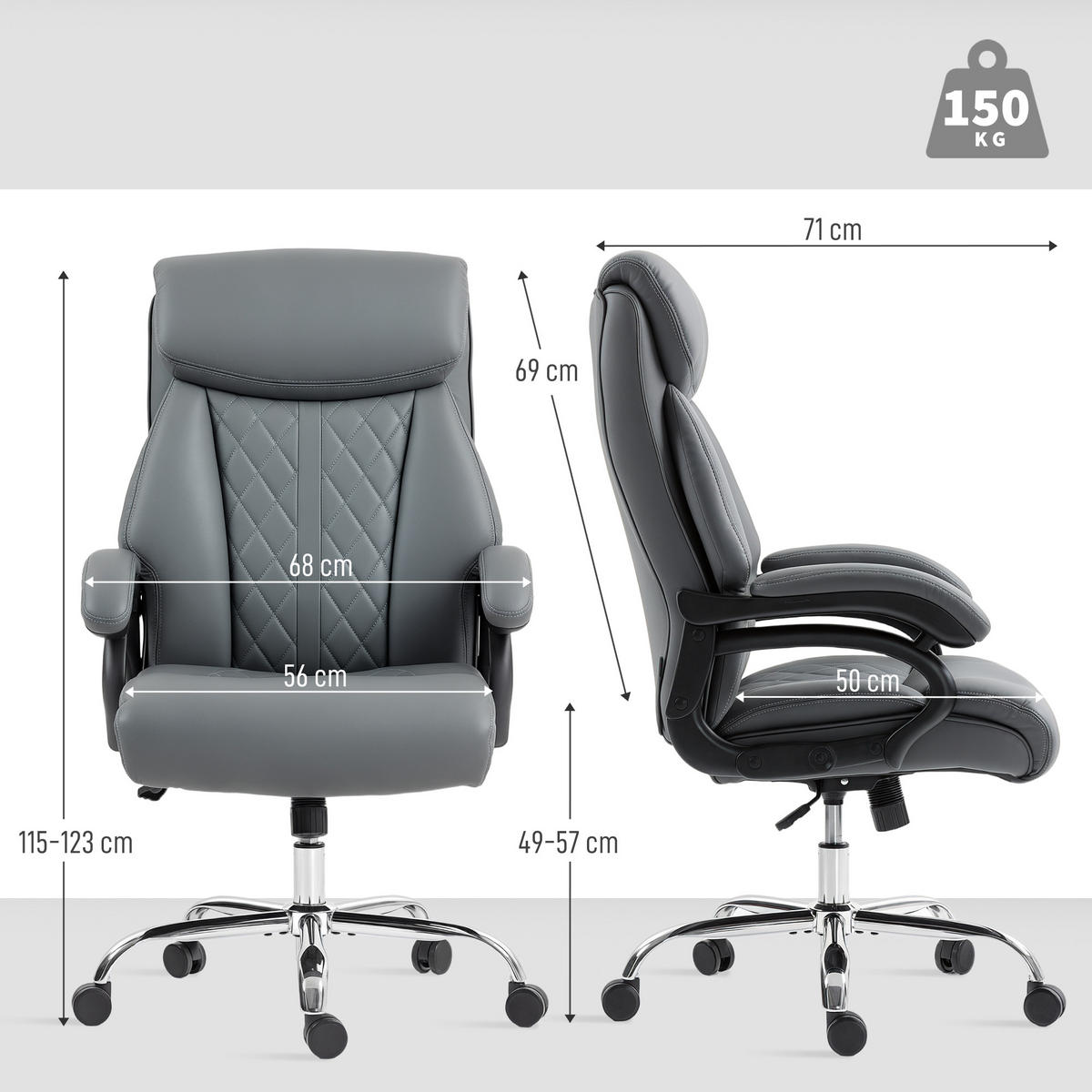 CHEFSESSEL aus PU-Leder Anthrazitgrau - Anthrazit, Leder (68/123/71cm) - HOMCOM