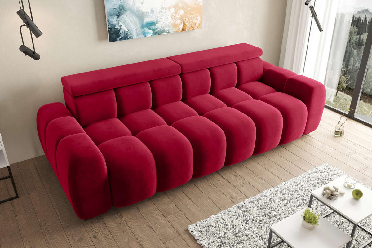 BIGSOFA ALESSIO Velours Rot mit elektrischer Sitztiefenverstellung - Rot, Kunststoff/Textil (248/77/108cm) - 99rooms