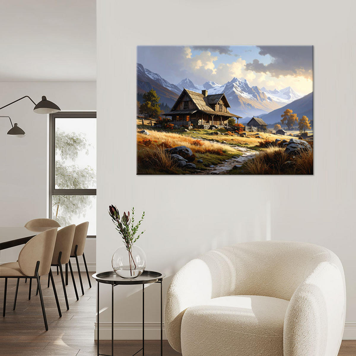 LEINWANDBILD, Berglandschaft Häuschen Natur - Multicolor, Textil (30/20cm) - Feeby
