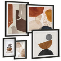 BILDER SET 5er Set - 50x50 cm & 20x30 cm & 40x60 cm Schwarzer Rahmen - Abstrakte Malerei Dekorationen - Schwarz, Kunststoff (40/60cm) - TULUP