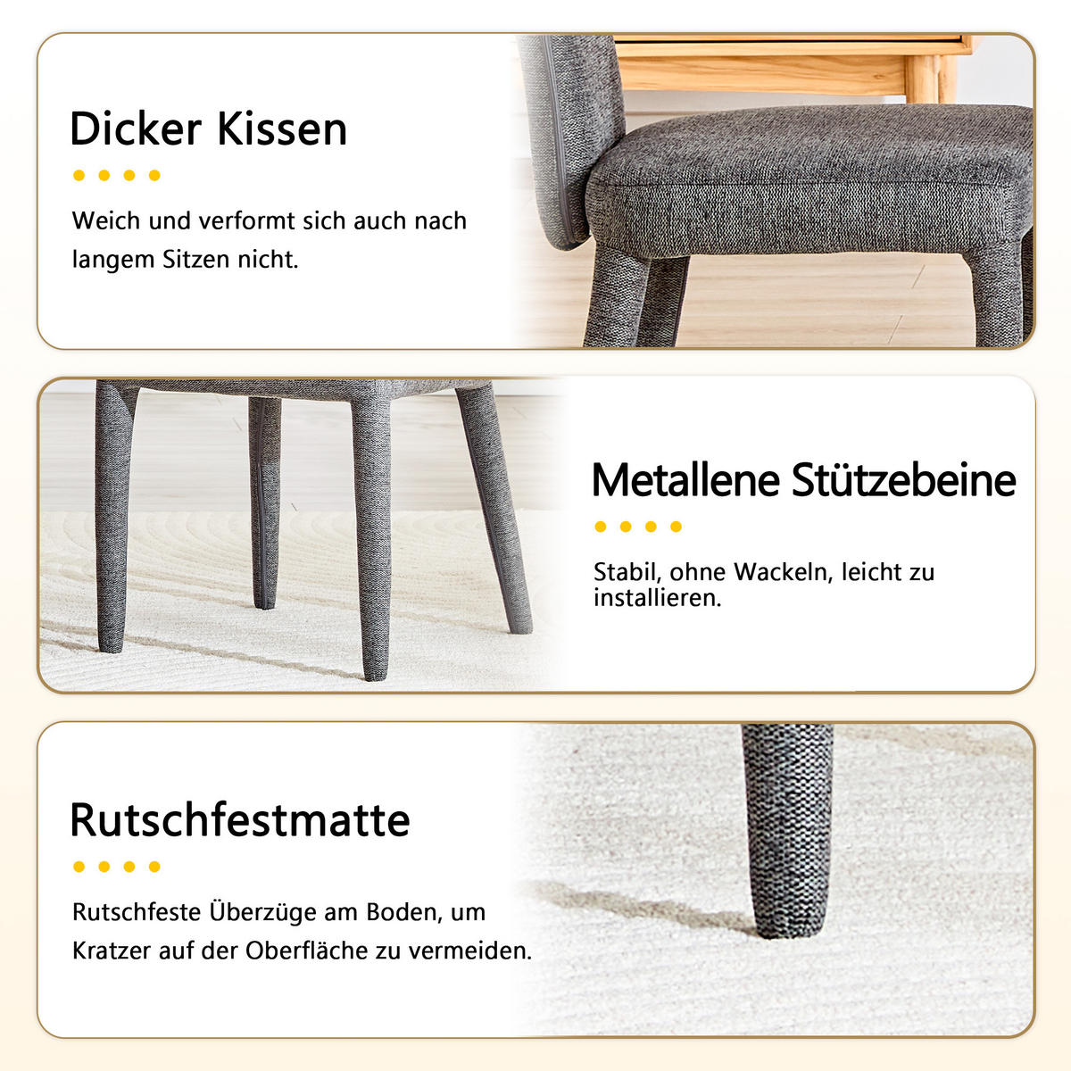 ESSZIMMERSTÜHLE 2er Set Stoff Polsterstuhl mit T-Rückenlehne & Metallbeinen - Grau, Textil (45/80.7/47.5cm) - Urban Meuble