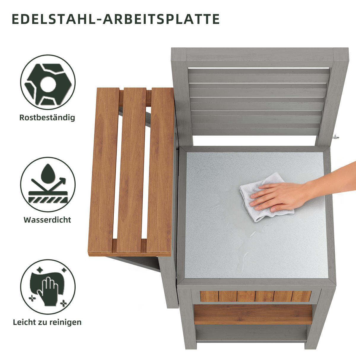 GARTENSCHRANK Holz Edelstahl Outdoor Grillstation Stauraum - Naturfarben, Holz (54/149/74cm) - FLIEKS