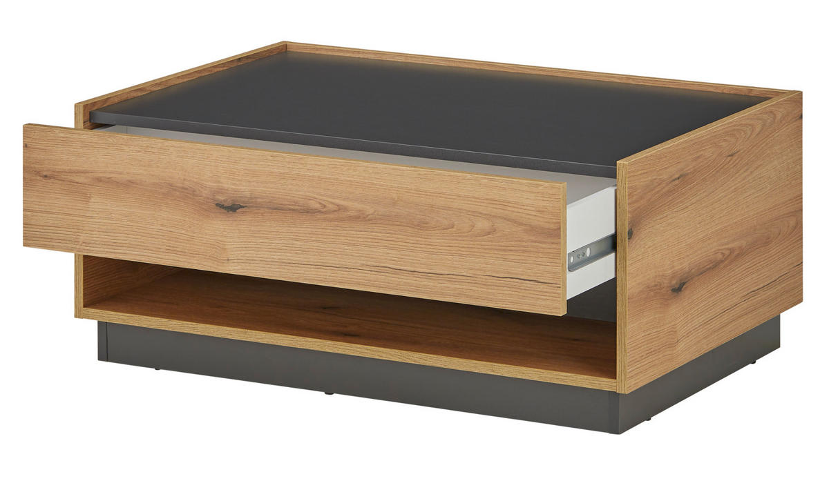 COUCHTISCH Evoke Eiche, grau 90 x 60 cm, Wohnzimmertisch mit Stauraum - Eichefarben/Schwarz, Holzwerkstoff/Metall (90/60/38cm) - Furn.Design