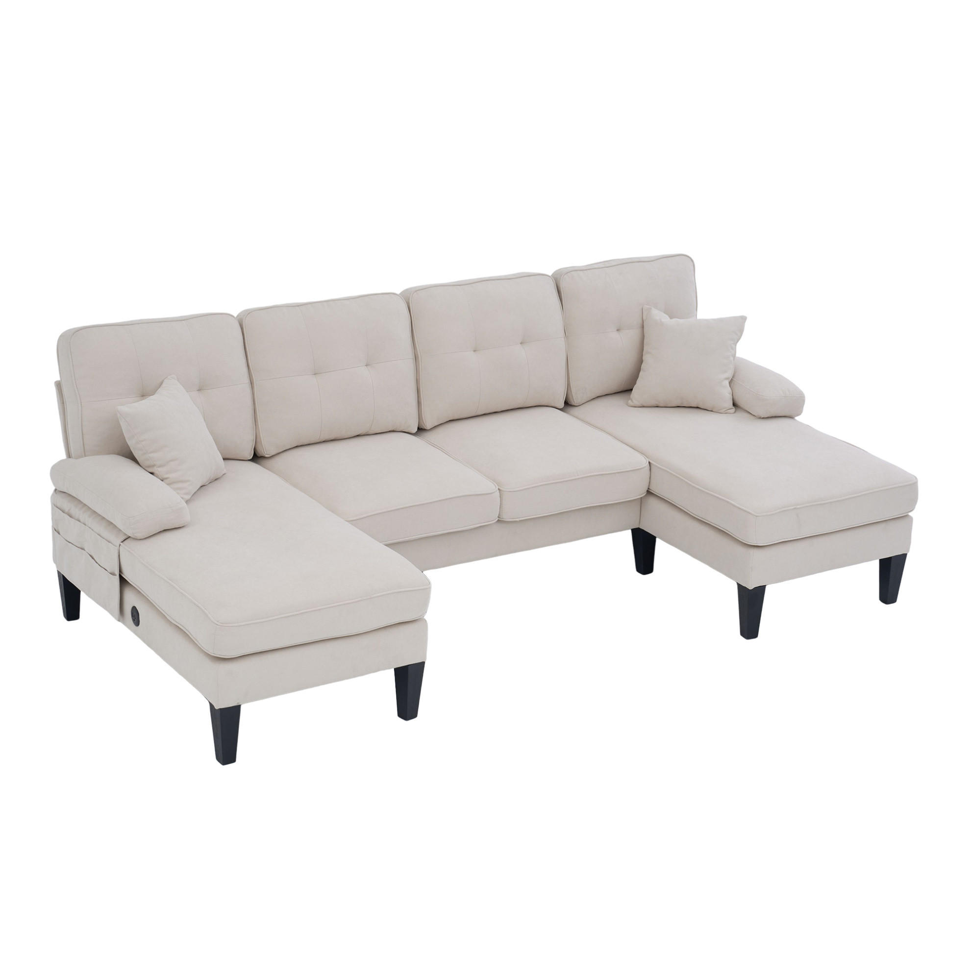 WOHNLANDSCHAFT aus Leinenstoff 250x130x88 cm in Beige mit USB - Beige, Textil (130/88/250cm) - Modfu
