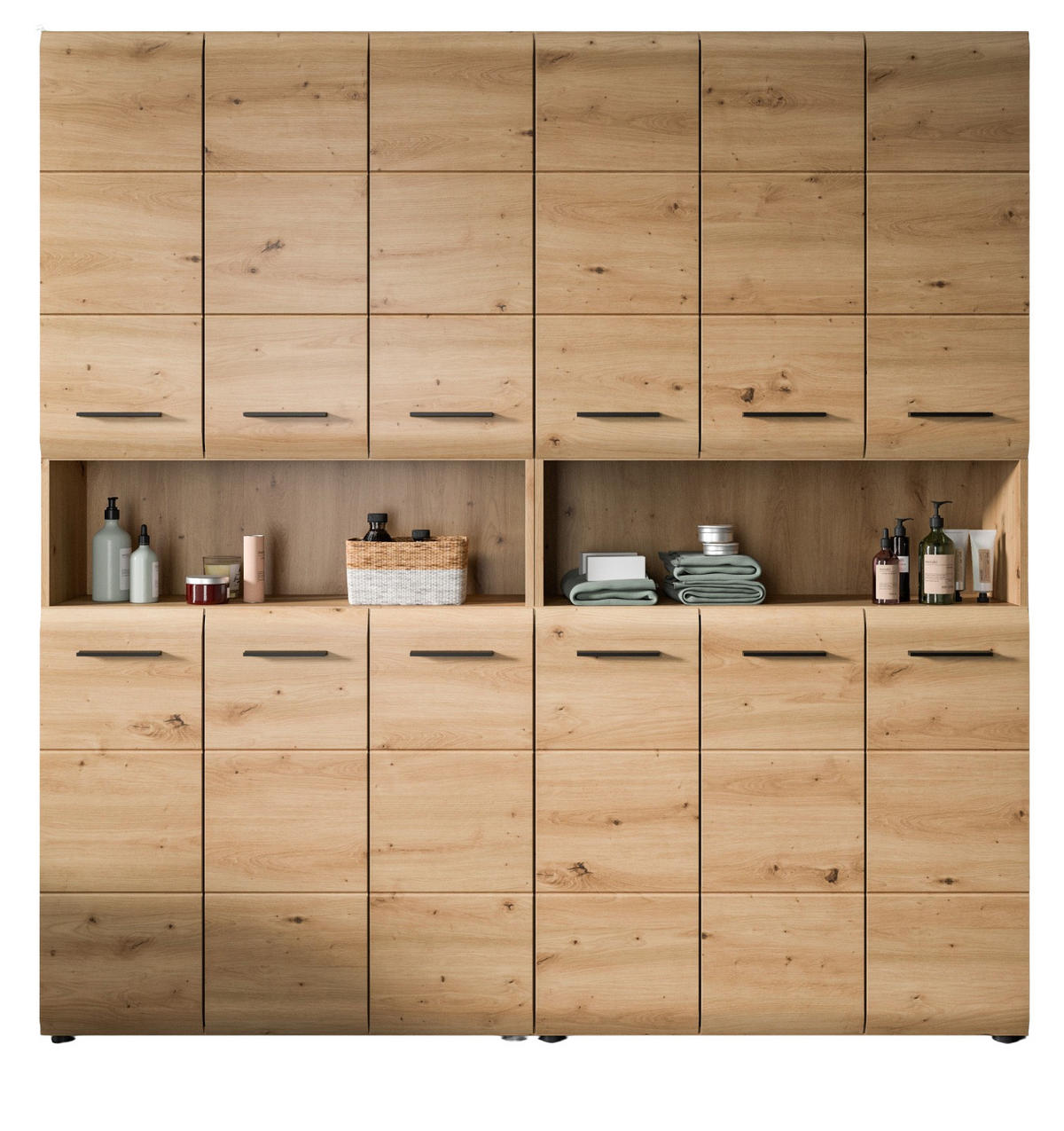 BADEZIMMERSCHRÄNKE Eiche Artisan, 2x Mehrzweckschrank 180 cm, viel Stauraum, Cover - Schwarz/Eiche Artisan, Holzwerkstoff/Kunststoff (180/185/30cm) - Inn.Furn