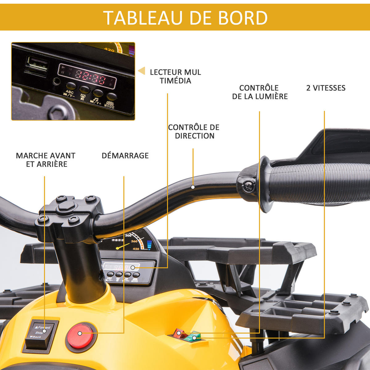 ELEKTRO-QUAD DE-13003 8 km/h Gelb/Schwarz - Gelb, Kunststoff (100/65/73cm) - ComfortXL