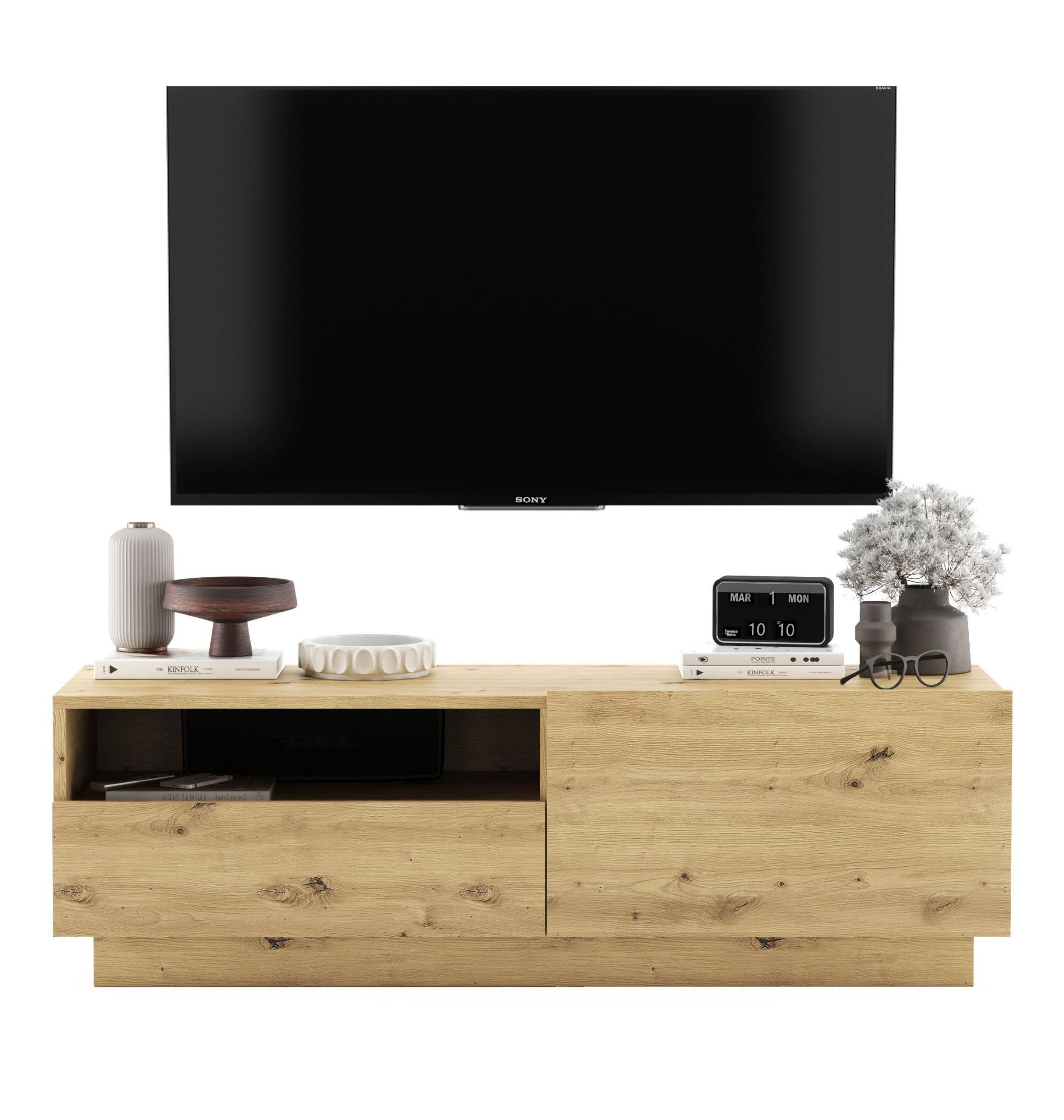 Meble Lindner TV stolek Enjoy Dub Artisan 120 cm se zásuvkou a soklem