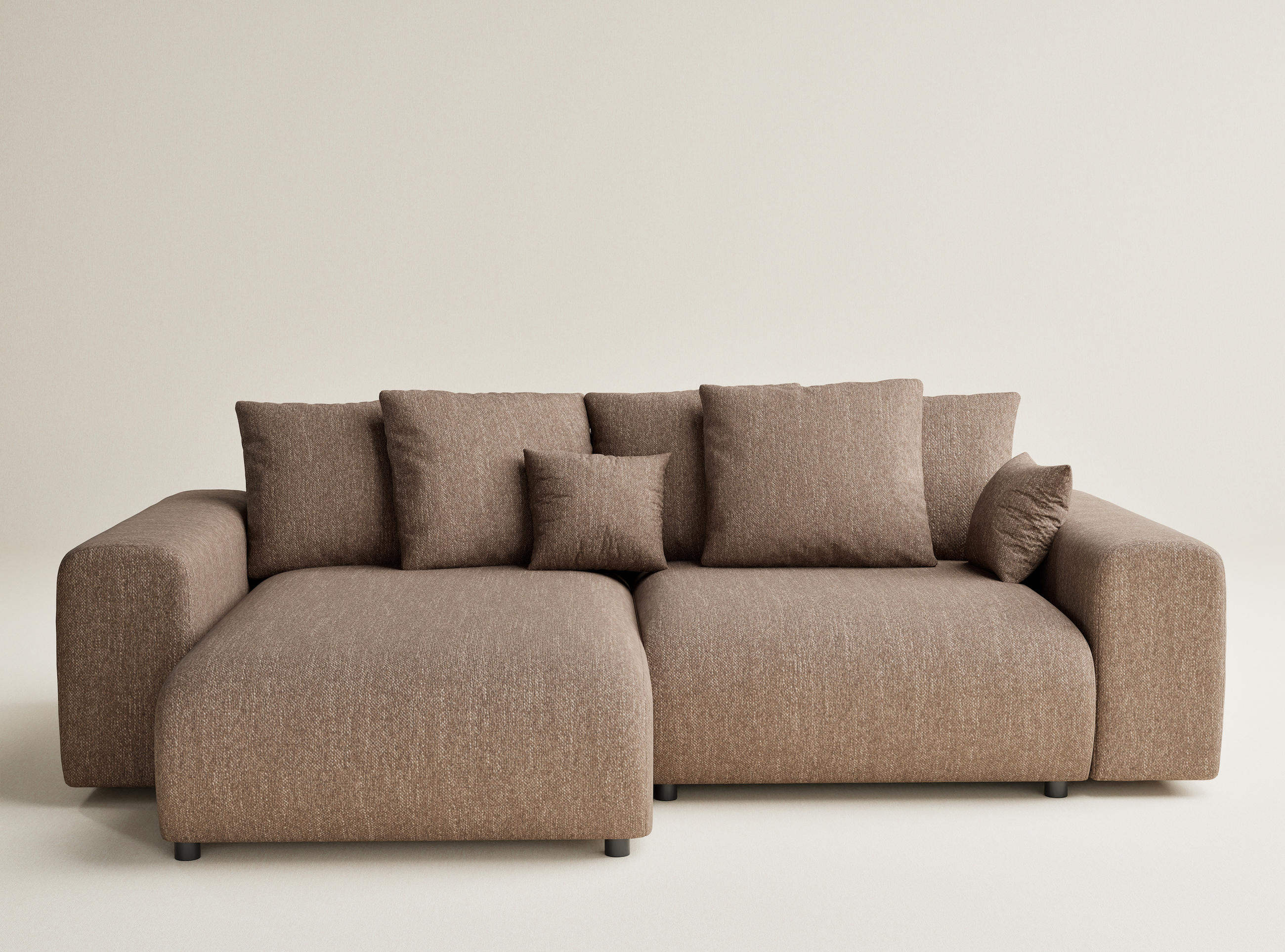 ECKSOFA MIT SCHLAFFUNKTION Solo Braun Webstoff - Schwarz/Braun, Holz/Holzwerkstoff (255/168cm) - Maison de Reve