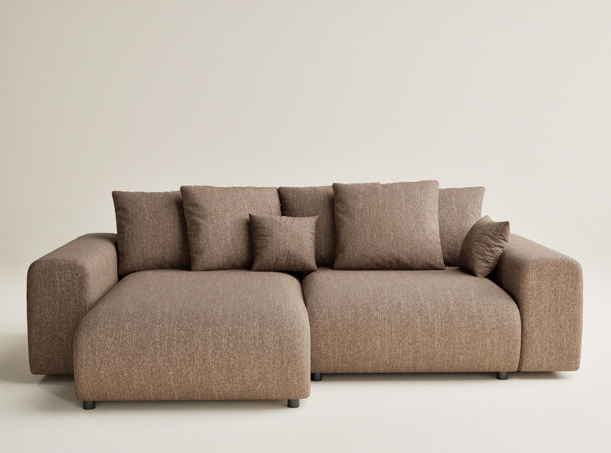 ECKSOFA MIT SCHLAFFUNKTION Solo Braun Webstoff - Schwarz/Braun, Holz/Holzwerkstoff (255/168cm) - Maison de Reve