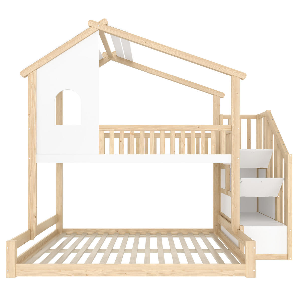 HAUSBETT 90/200 + 140/200 cm aus Kiefer mit Stauraumleiter - Naturfarben, Holzwerkstoff (90/200cm) - BEAOK