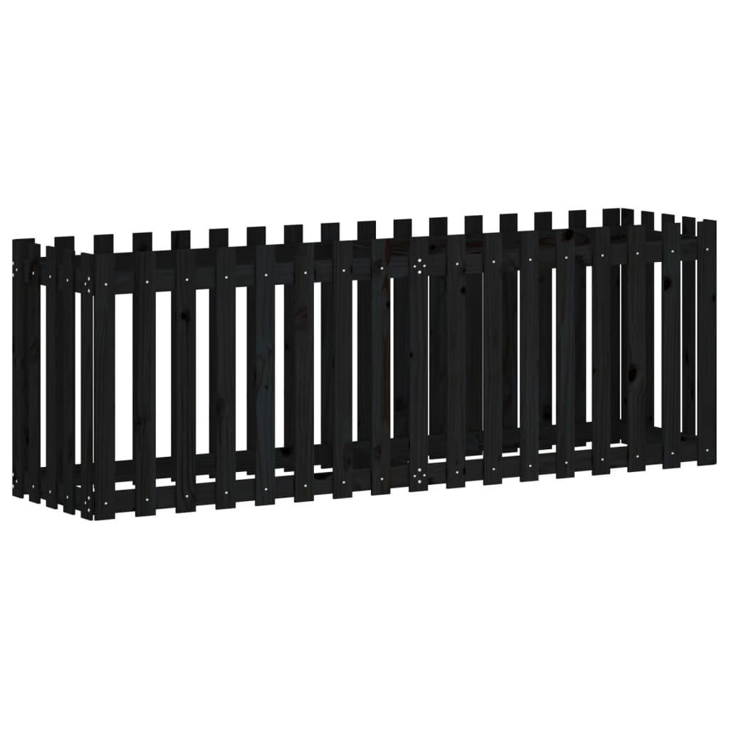 HOCHBEET Latten-Design Schwarz 200x50x70 cm Massivholz Kiefer - Schwarz, Holz (200/70/50cm) - furnicato