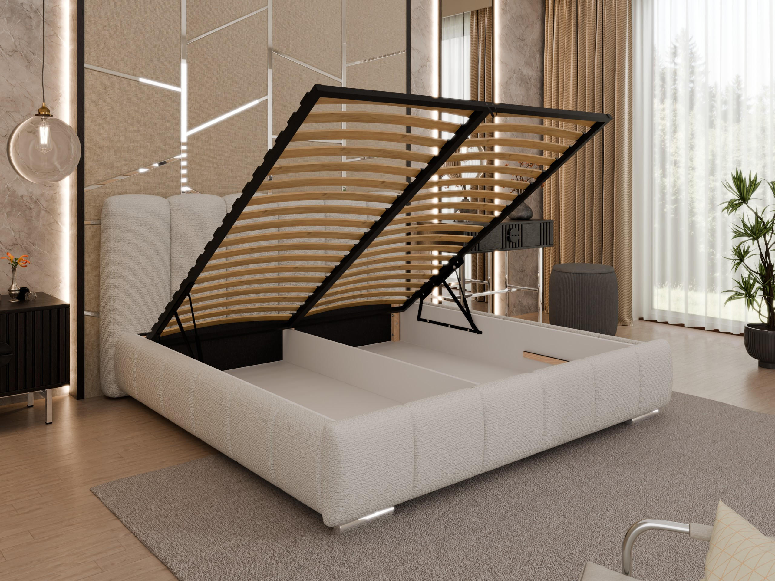 POLSTERBETT ZAIRA 180 x 200 cm mit Bettkasten und Lattenrost, 7-Zonen-Taschenfederkernmatratze CIRA (24 cm) – Taupe - Beige, Holz (160/200cm) - Panda Möbel