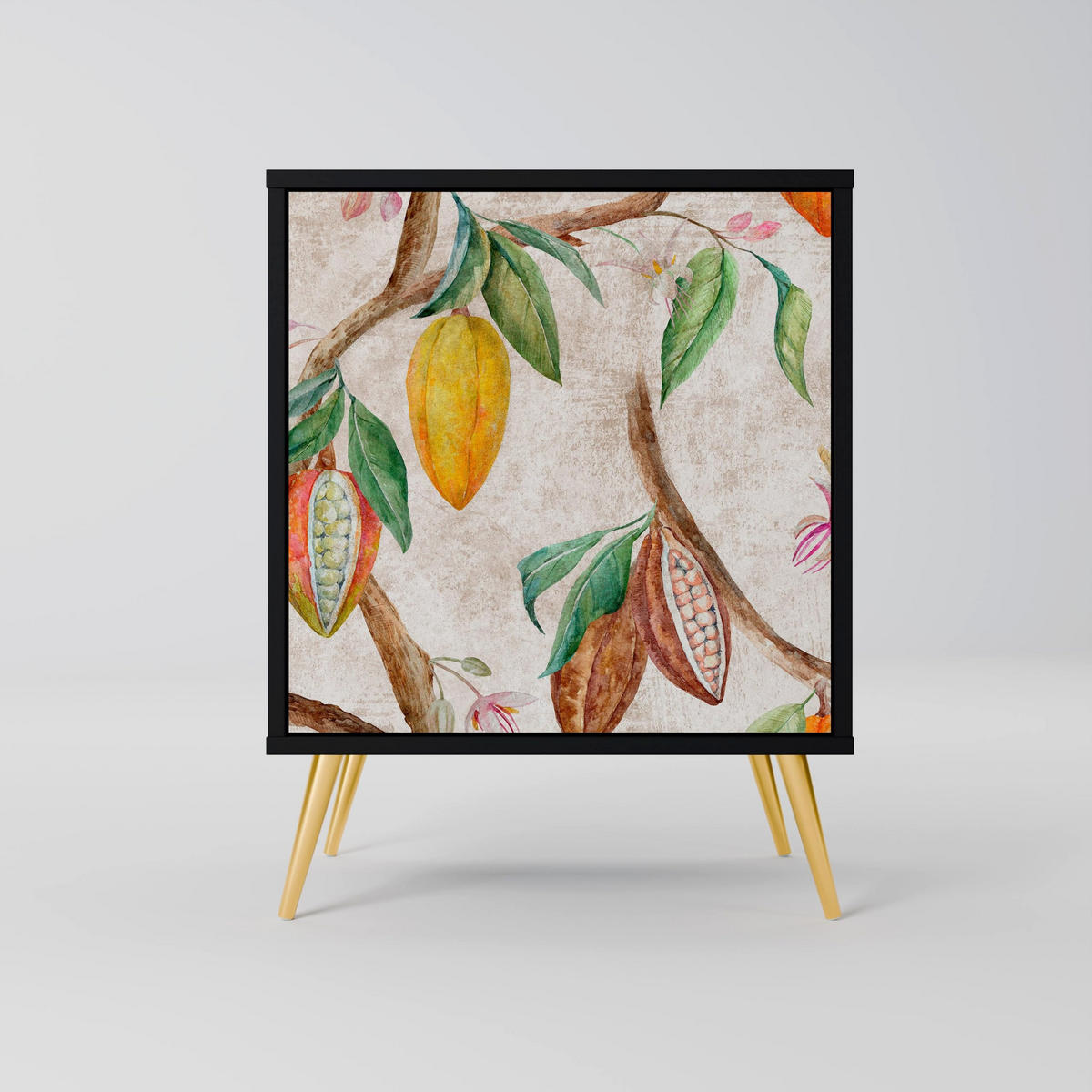 SIDEBOARD COCOA FRUITS, Schwarz, 57,5x42x67,5 cm, Schwarze Metall-Rahmenfüße - Multicolor/Schwarz, Holzwerkstoff/Metall (57.5/67.5/42cm) - SpaceRebels