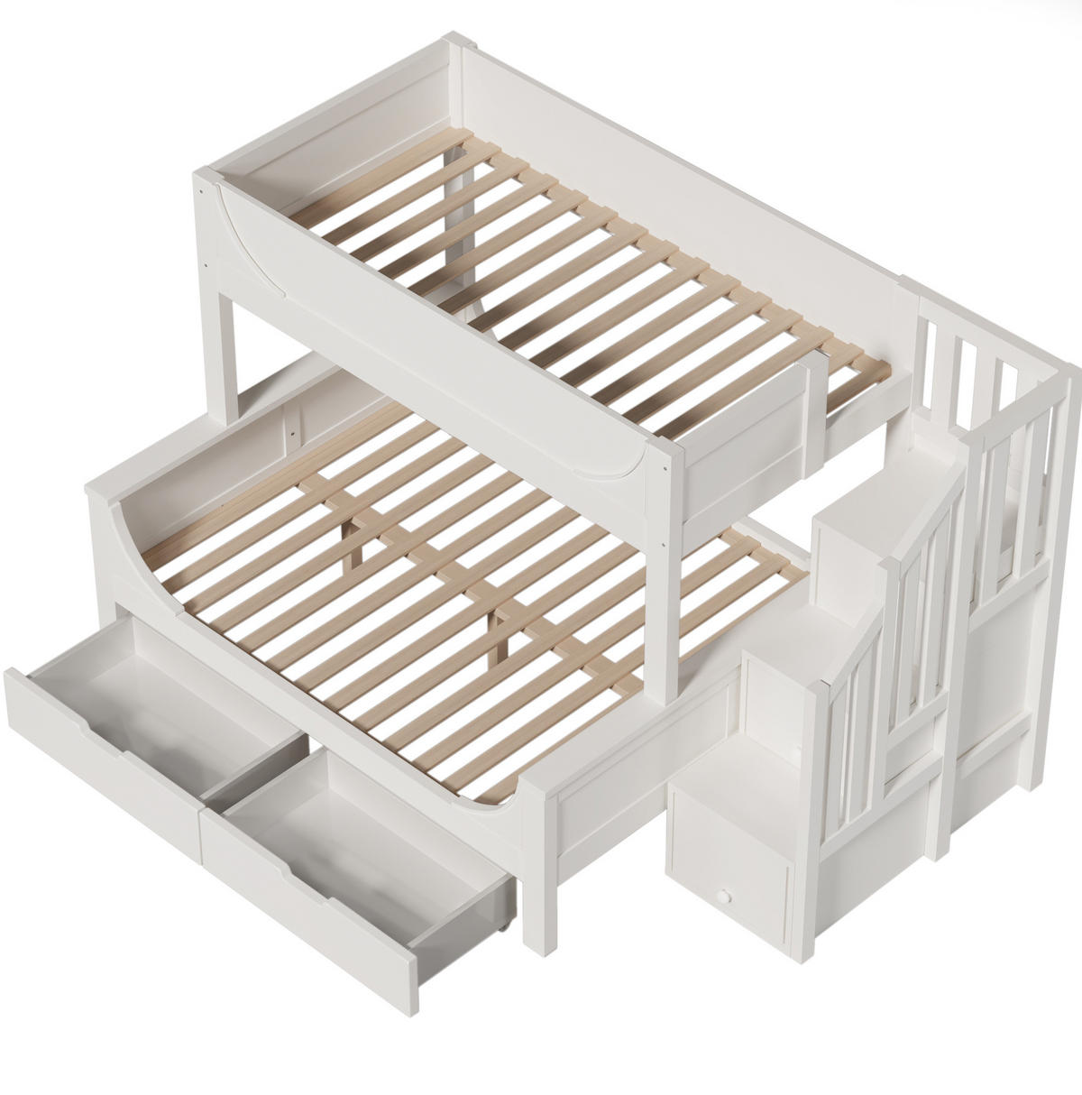 ETAGENBETT aus Massivholz und MDF 90x200/140x200 cm Weiß mit Leiterschrank und Schubladen - Weiß, Holz (90/200cm) - IVMEU
