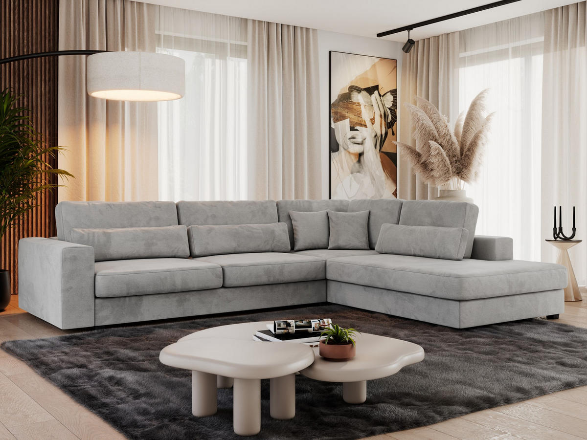 ECKSOFA Savona Hellgrau Velvet - rechts - Hellgrau/Schwarz, Kunststoff/Textil (249/316cm) - MKS